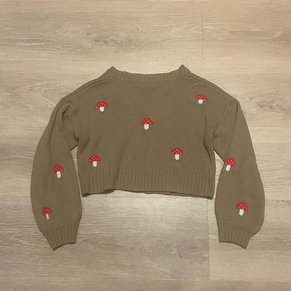 Hazel Moon Mushroom Cardigan Brown Cropped Knit Cottagecore Naturecore Sz Small - Picture 3 of 8